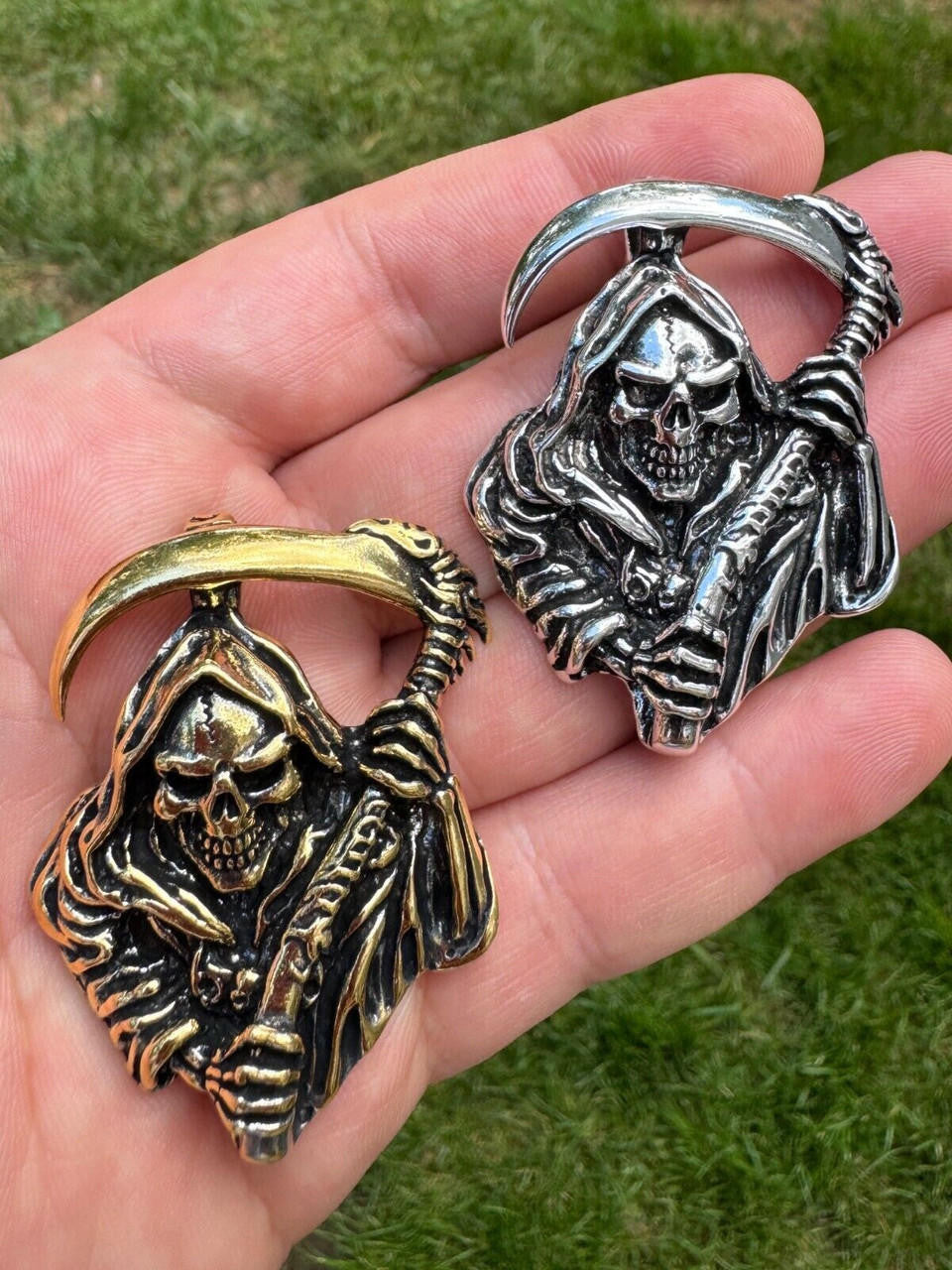 HarlemBling Solid 925 Silver / Gold Plated Grim Reaper Death Santa Muerte Pendant Necklace