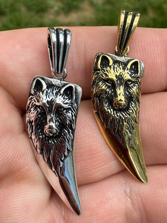 HarlemBling Solid 925 Silver / Gold Plated Oxidized Wolf Fang Tooth Viking Pendant Necklace