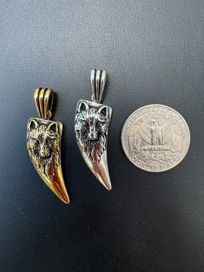 HarlemBling Solid 925 Silver / Gold Plated Oxidized Wolf Fang Tooth Viking Pendant Necklace