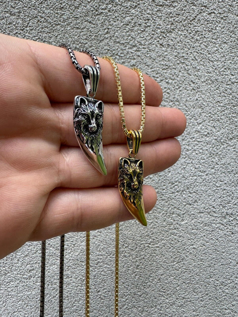 HarlemBling Solid 925 Silver / Gold Plated Oxidized Wolf Fang Tooth Viking Pendant Necklace