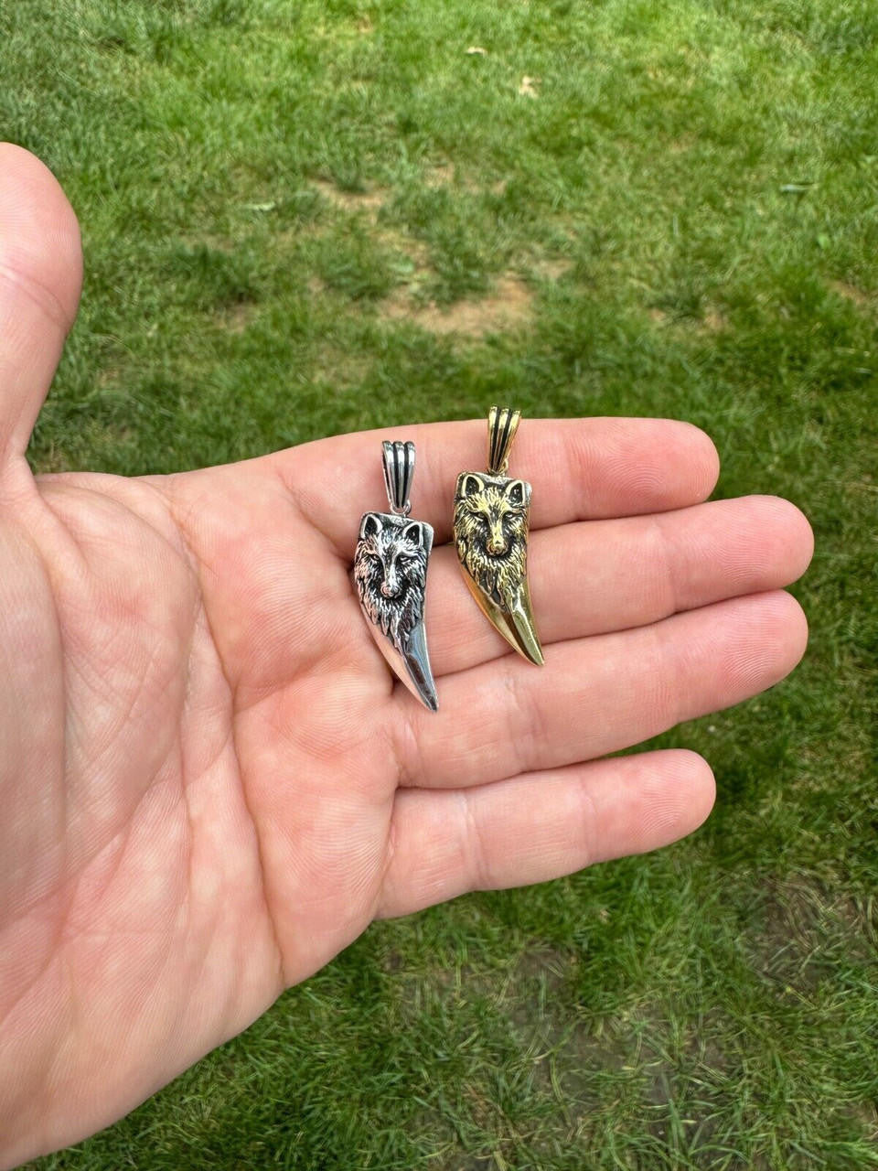 HarlemBling Solid 925 Silver / Gold Plated Oxidized Wolf Fang Tooth Viking Pendant Necklace