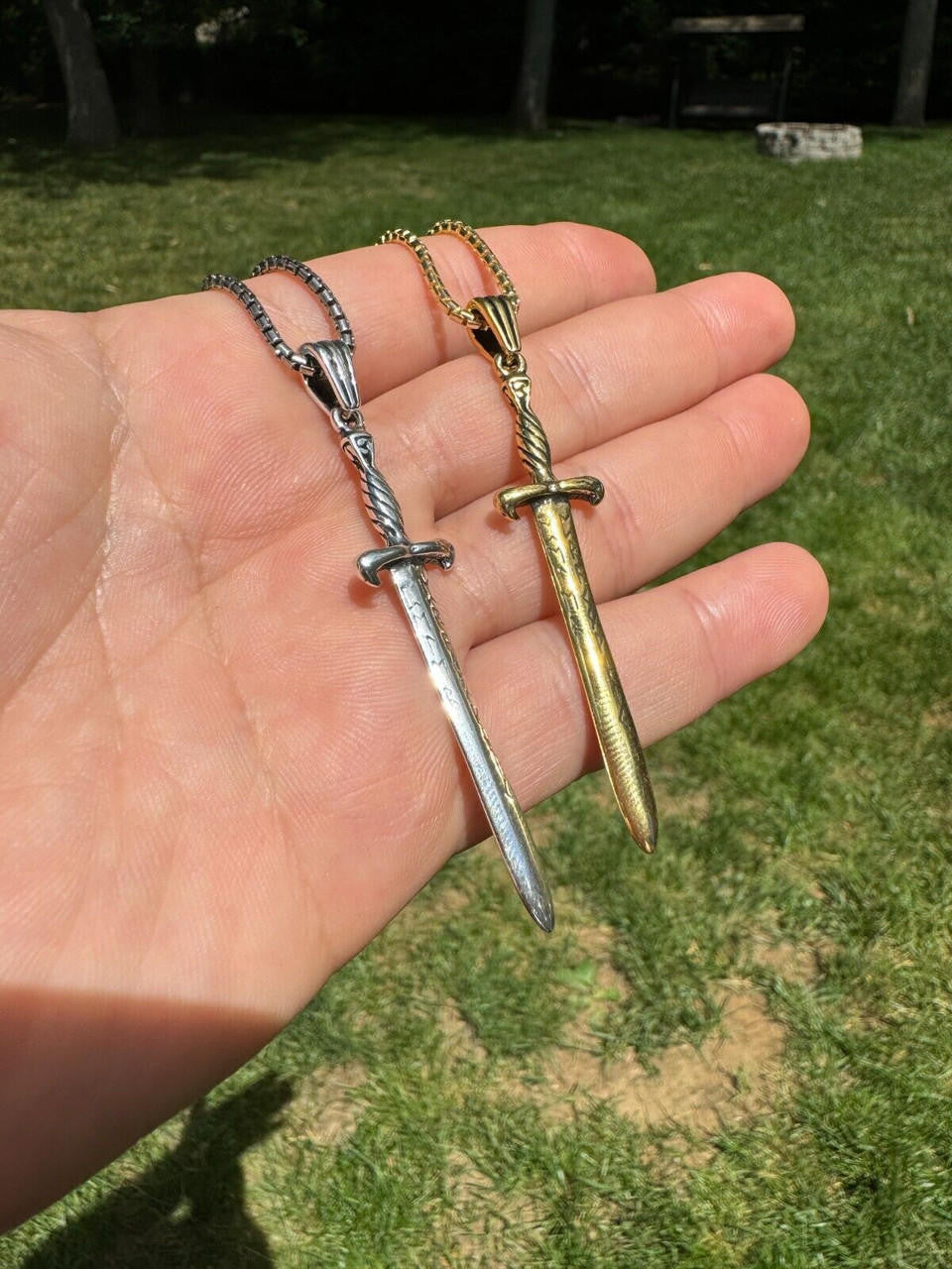 HarlemBling Solid 925 Silver / Gold Plated Roman Gladiator Sword Dagger Pendant Necklace