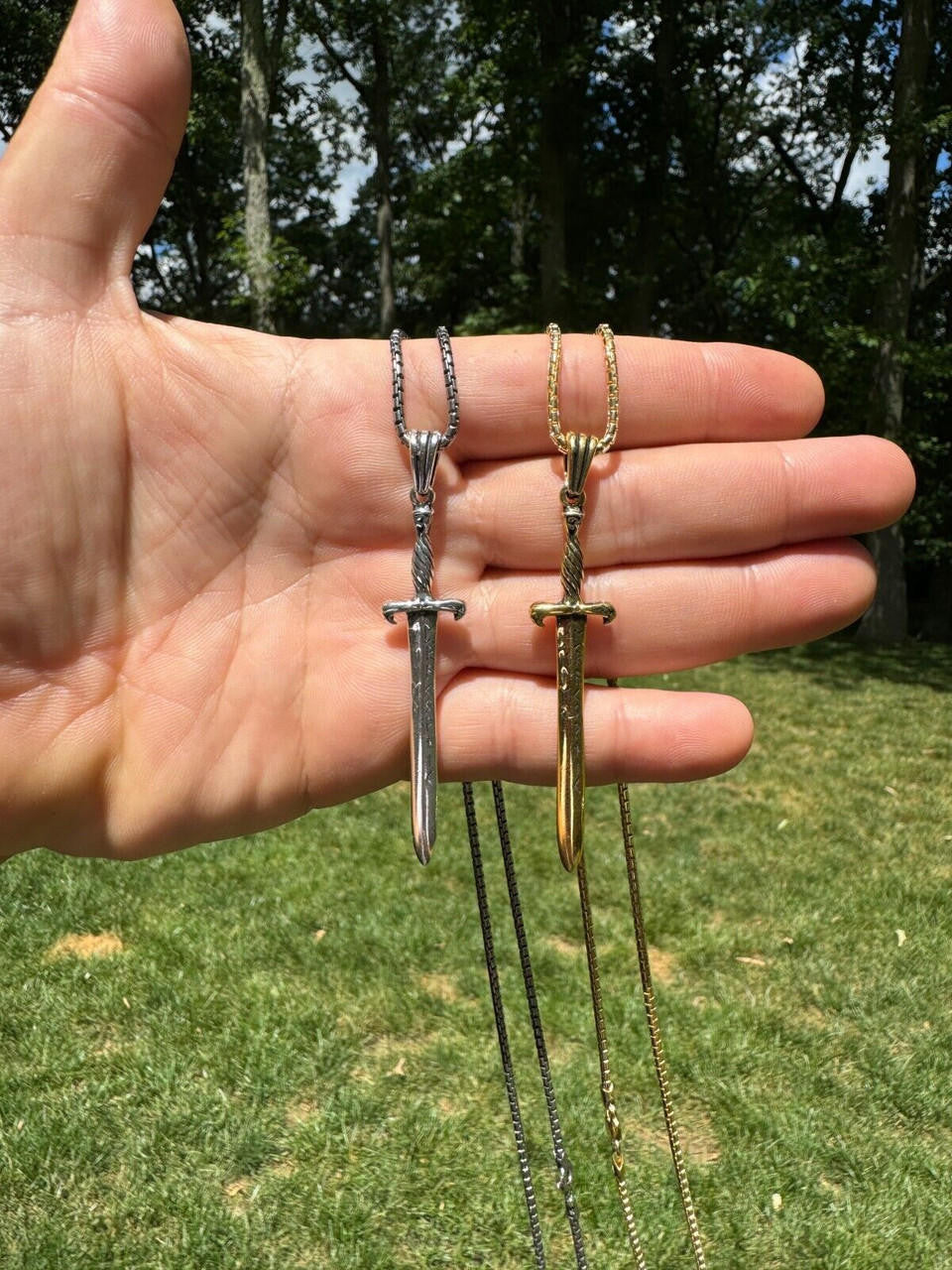 HarlemBling Solid 925 Silver / Gold Plated Roman Gladiator Sword Dagger Pendant Necklace