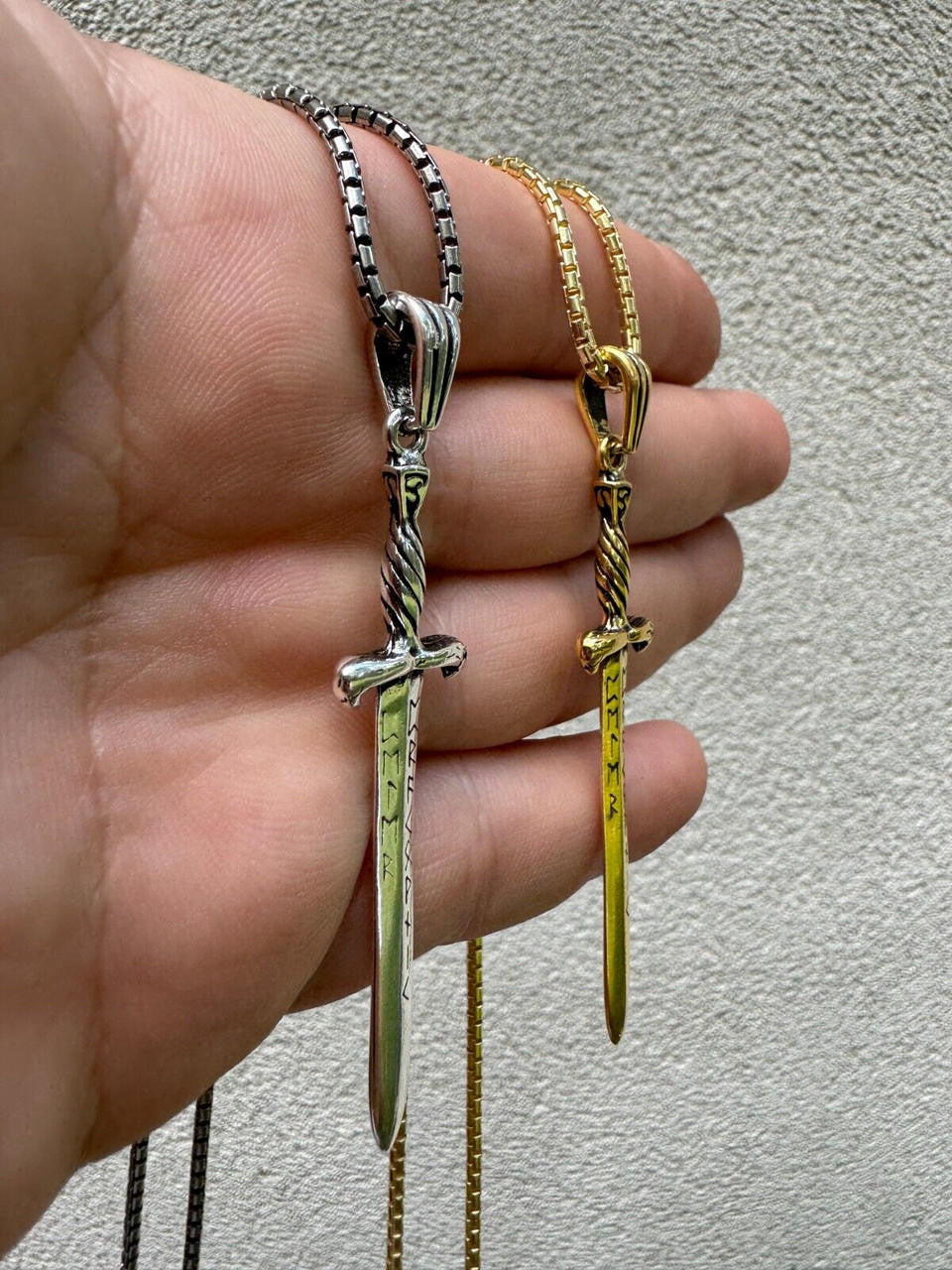 HarlemBling Solid 925 Silver / Gold Plated Roman Gladiator Sword Dagger Pendant Necklace