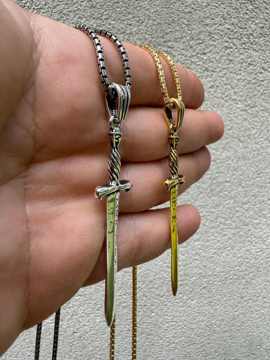 HarlemBling Solid 925 Silver / Gold Plated Roman Gladiator Sword Dagger Pendant Necklace