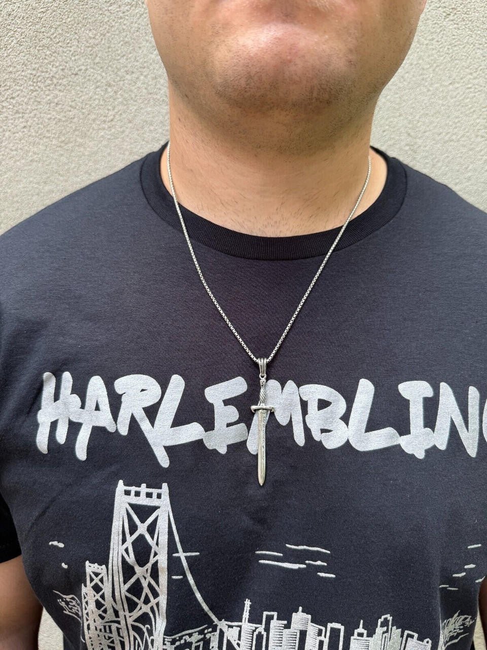 HarlemBling Solid 925 Silver / Gold Plated Roman Gladiator Sword Dagger Pendant Necklace