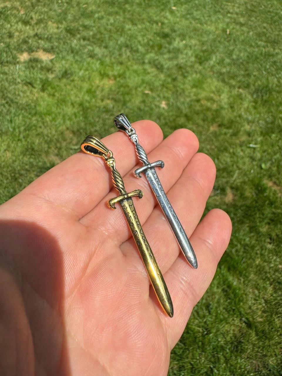 HarlemBling Solid 925 Silver / Gold Plated Roman Gladiator Sword Dagger Pendant Necklace