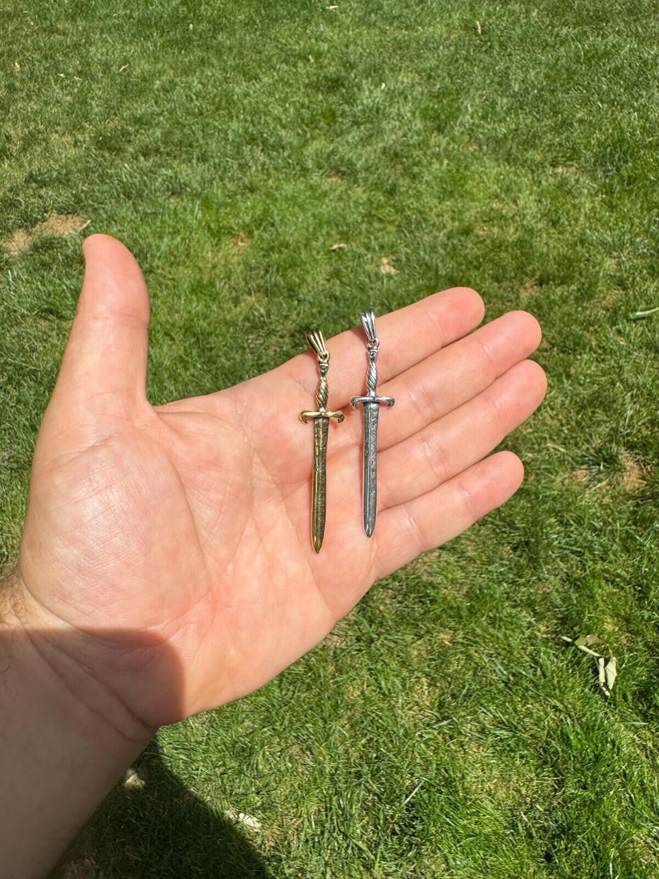 HarlemBling Solid 925 Silver / Gold Plated Roman Gladiator Sword Dagger Pendant Necklace