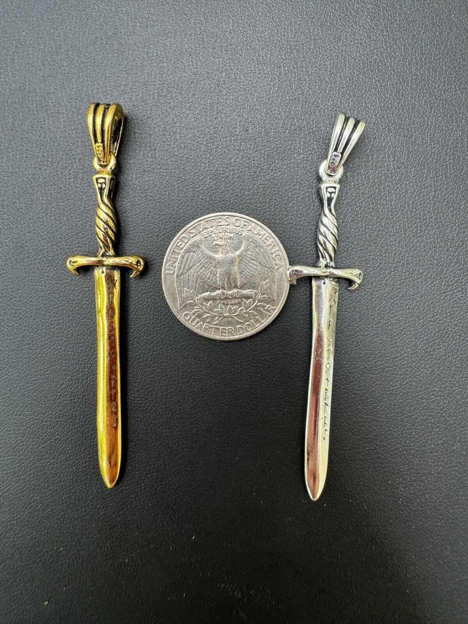 HarlemBling Solid 925 Silver / Gold Plated Roman Gladiator Sword Dagger Pendant Necklace