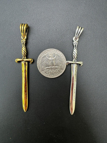 HarlemBling Solid 925 Silver / Gold Plated Roman Gladiator Sword Dagger Pendant Necklace