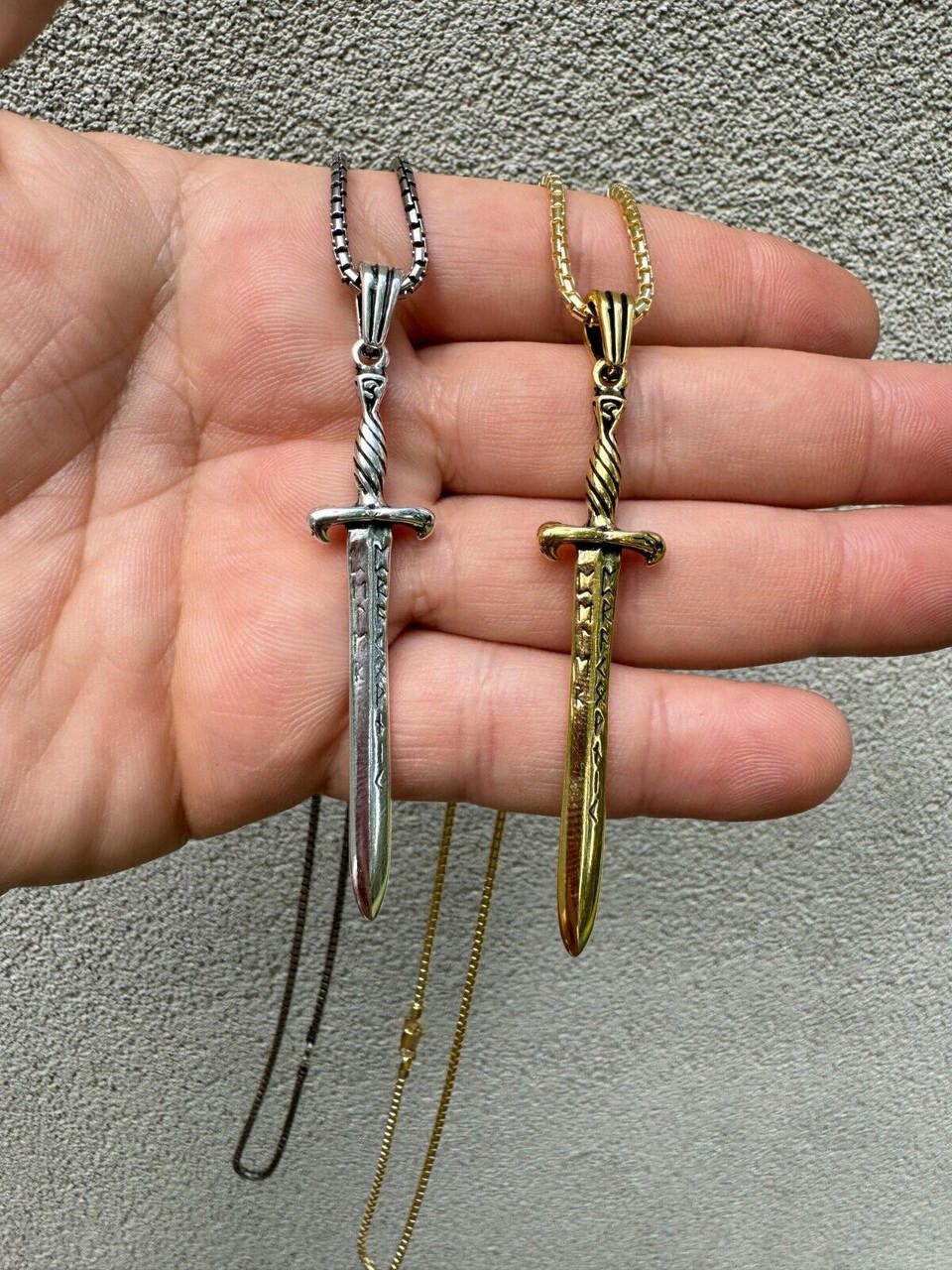HarlemBling Solid 925 Silver / Gold Plated Roman Gladiator Sword Dagger Pendant Necklace