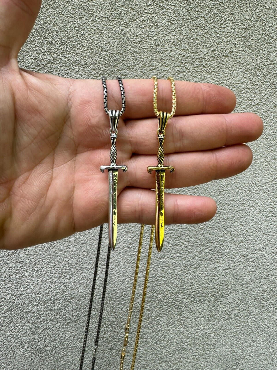 HarlemBling Solid 925 Silver / Gold Plated Roman Gladiator Sword Dagger Pendant Necklace