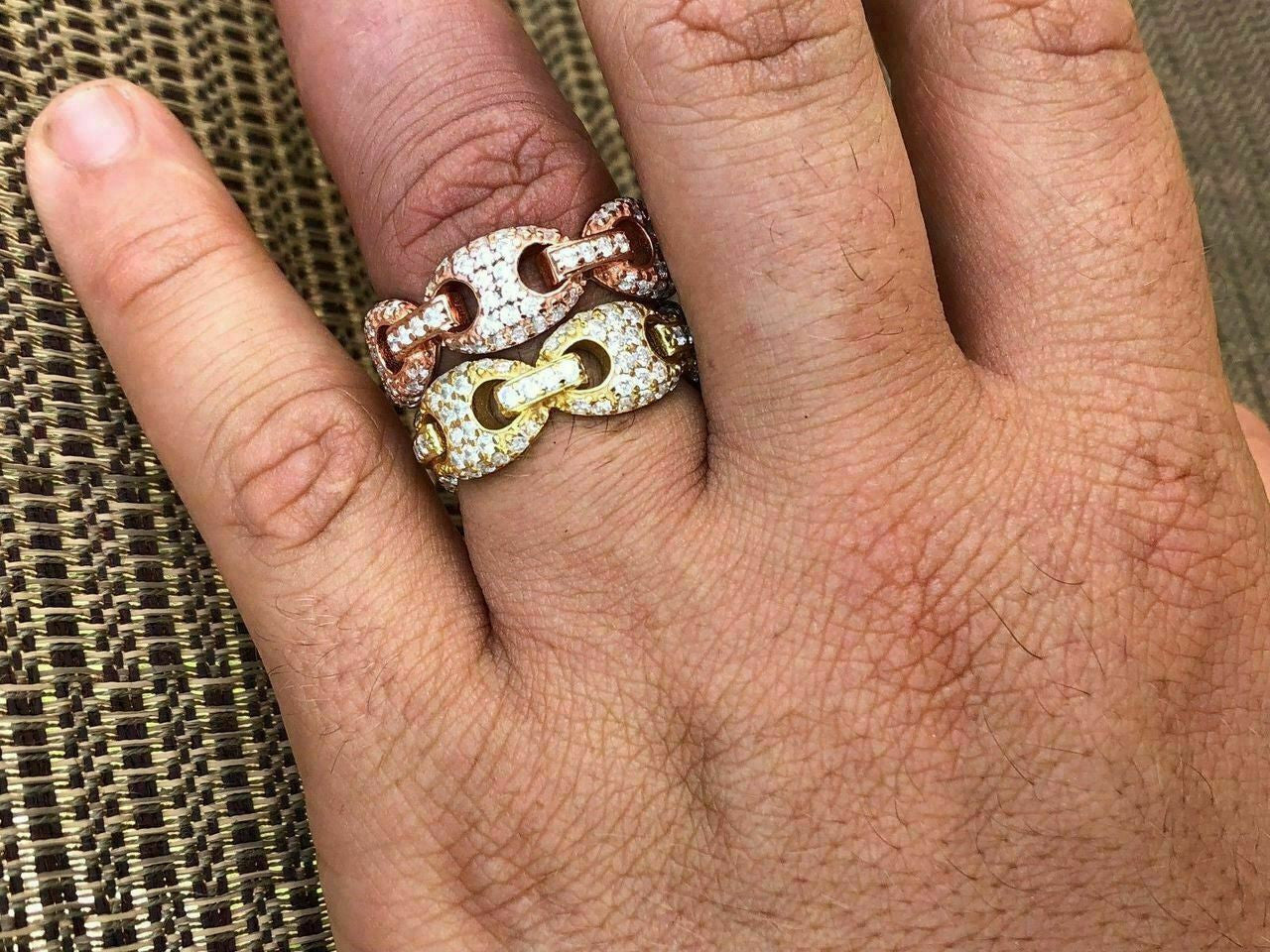 Solid 925 Silver Gucci Link Diamond Pinky RING 14k Gold Wedding