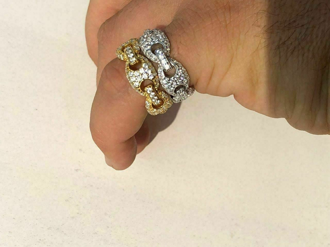 Solid 925 Silver Gucci Link Diamond Pinky RING 14k Gold Wedding