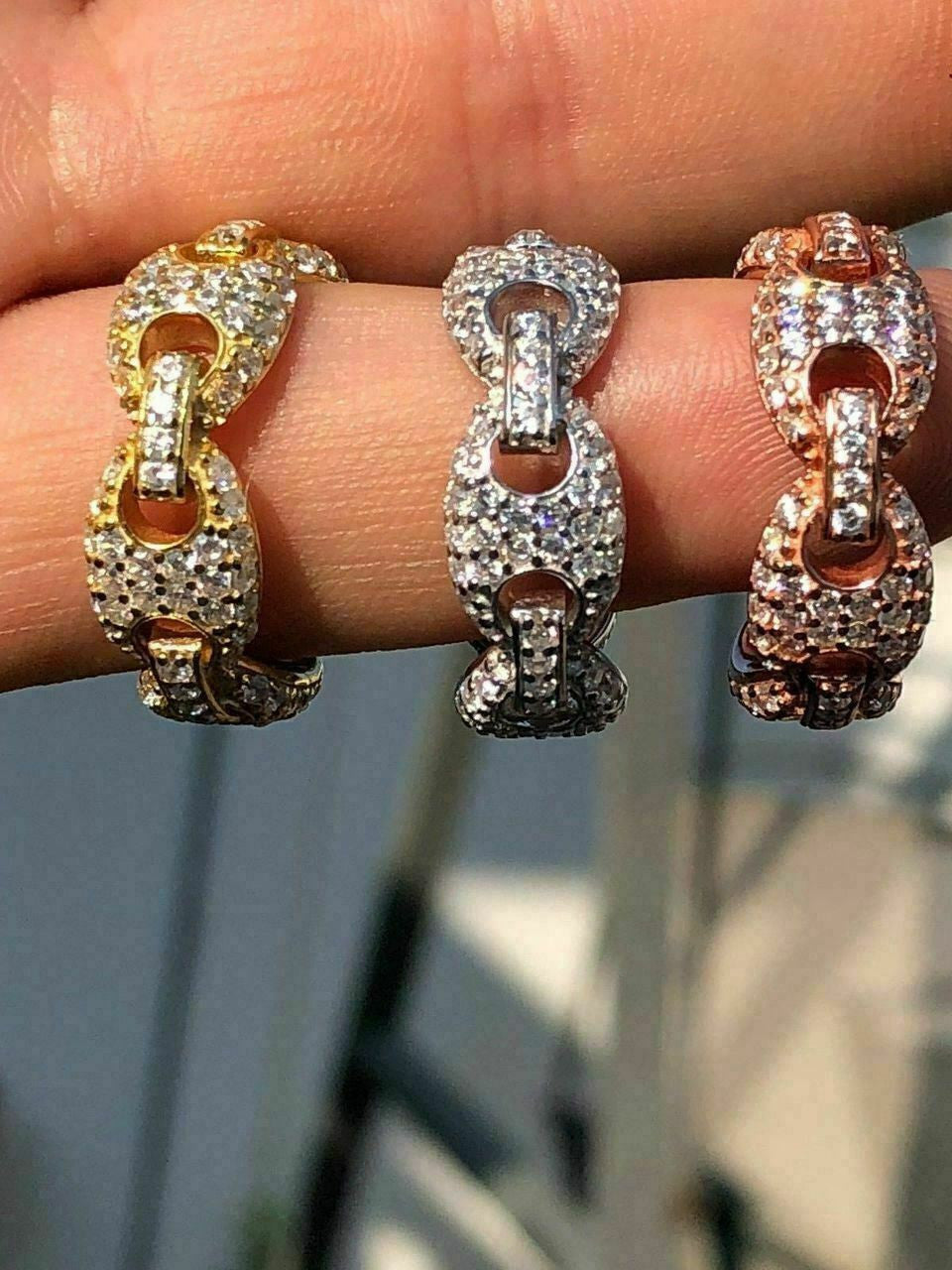 Solid 925 Silver Gucci Link Diamond Pinky RING 14k Gold Wedding