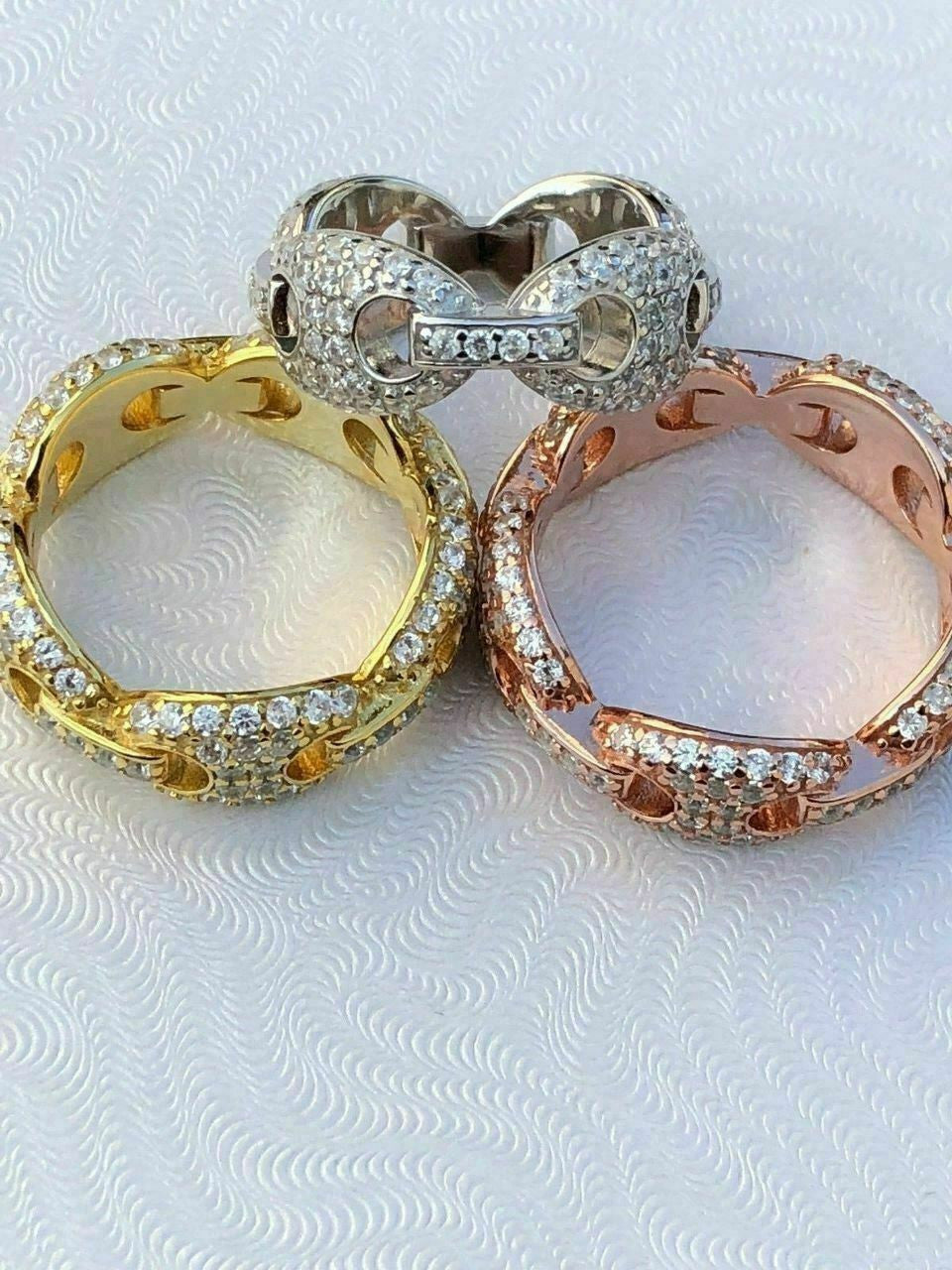Solid 925 Silver Gucci Link Diamond Pinky RING 14k Gold Wedding