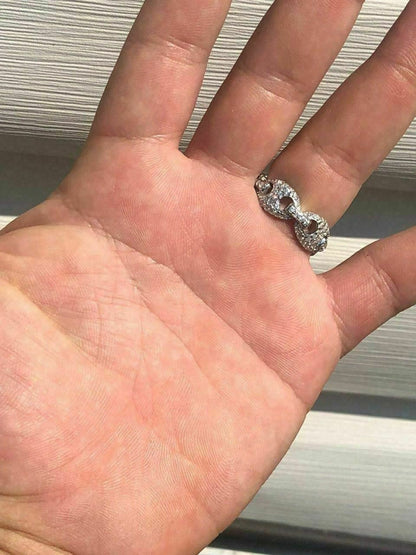 HarlemBling Solid 925 Silver Gucci Link Diamond RING Band Size 6 7 8 9 10 11 12 13 Pinky ICY