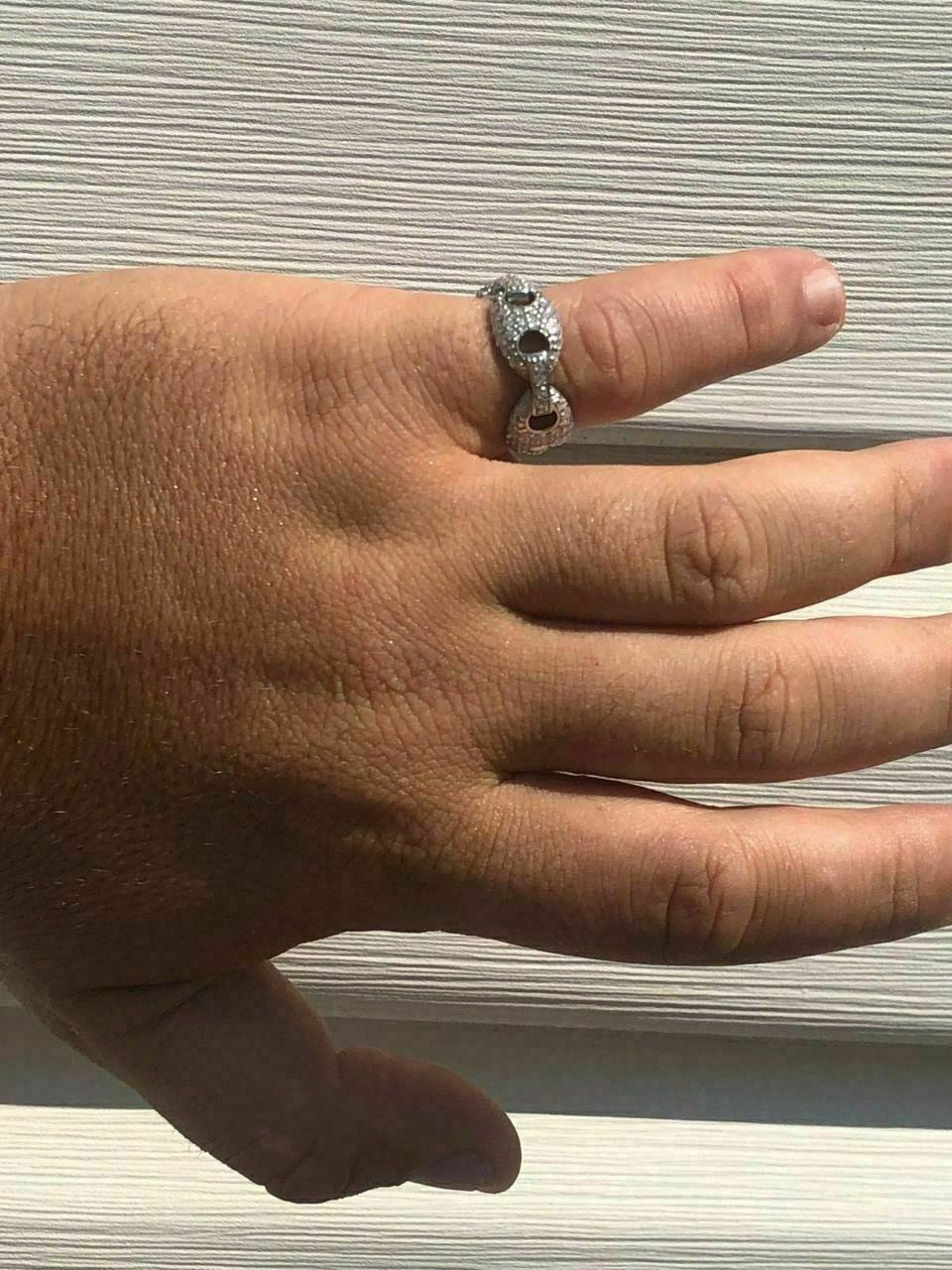 HarlemBling Solid 925 Silver Gucci Link Diamond RING Band Size 6 7 8 9 10 11 12 13 Pinky ICY