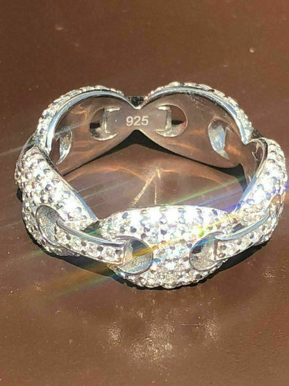 HarlemBling Solid 925 Silver Gucci Link Diamond RING Band Size 6 7 8 9 10 11 12 13 Pinky ICY