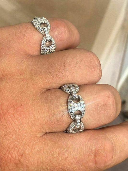 HarlemBling Solid 925 Silver Gucci Link Diamond RING Band Size 6 7 8 9 10 11 12 13 Pinky ICY