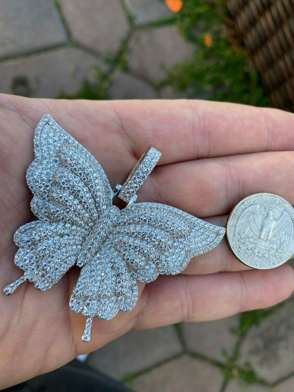 HarlemBling Solid 925 Silver HUGE Iced 2.5 Butterly Hip Hop Pendant For Men Ladies Necklace