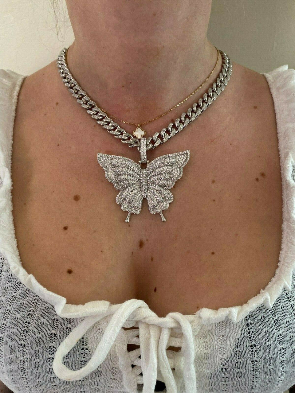 HarlemBling Solid 925 Silver HUGE Iced 2.5 Butterly Hip Hop Pendant For Men Ladies Necklace