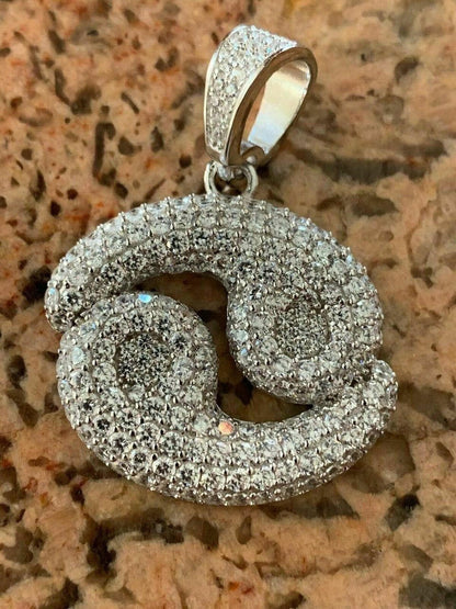 HarlemBling Solid 925 Silver Iced Diamond Zodiac Astrology Sign Pendant Necklace Hip Hop