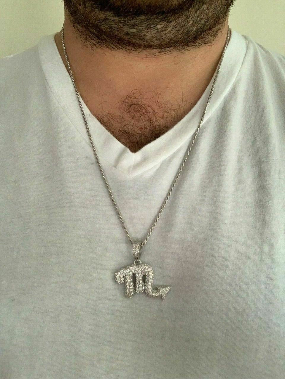 HarlemBling Solid 925 Silver Iced Diamond Zodiac Astrology Sign Pendant Necklace Hip Hop