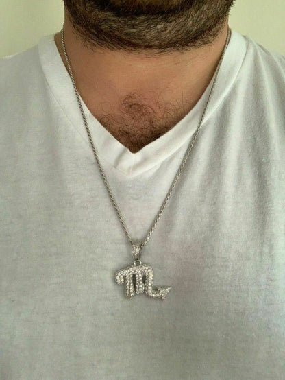 HarlemBling Solid 925 Silver Iced Diamond Zodiac Astrology Sign Pendant Necklace Hip Hop