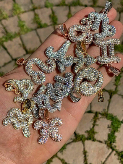 HarlemBling Solid 925 Silver Iced Diamond Zodiac Astrology Sign Pendant Necklace Hip Hop