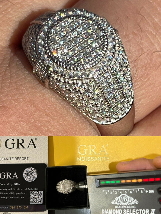 HarlemBling Solid 925 Silver Iced Hip Hop Pinky Ring REAL MOISSANITE Stone Pass Diamond Test