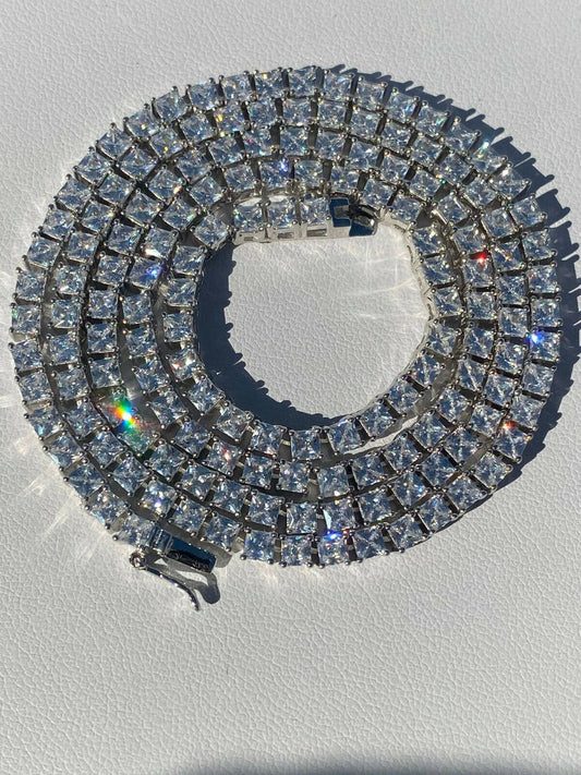 HarlemBling Solid 925 Silver Iced Square Micro Tennis Chain Baguette Necklace Mens Ladies