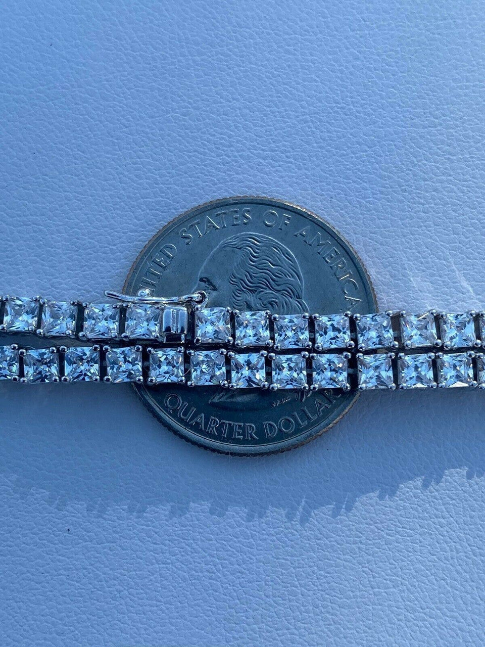 HarlemBling Solid 925 Silver Iced Square Micro Tennis Chain Baguette Necklace Mens Ladies