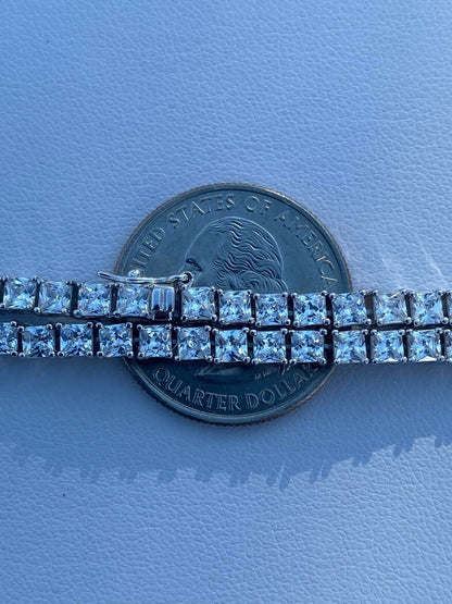 HarlemBling Solid 925 Silver Iced Square Micro Tennis Chain Baguette Necklace Mens Ladies