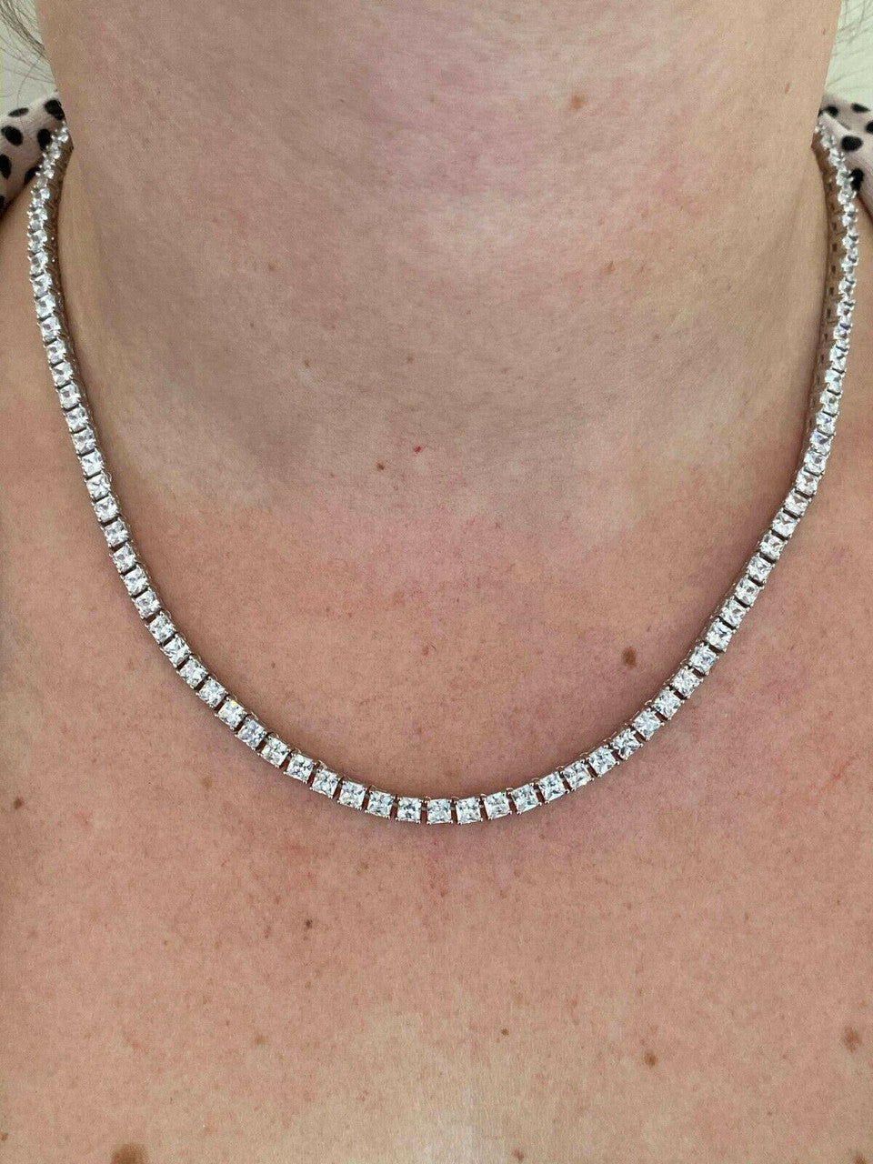 HarlemBling Solid 925 Silver Iced Square Micro Tennis Chain Baguette Necklace Mens Ladies