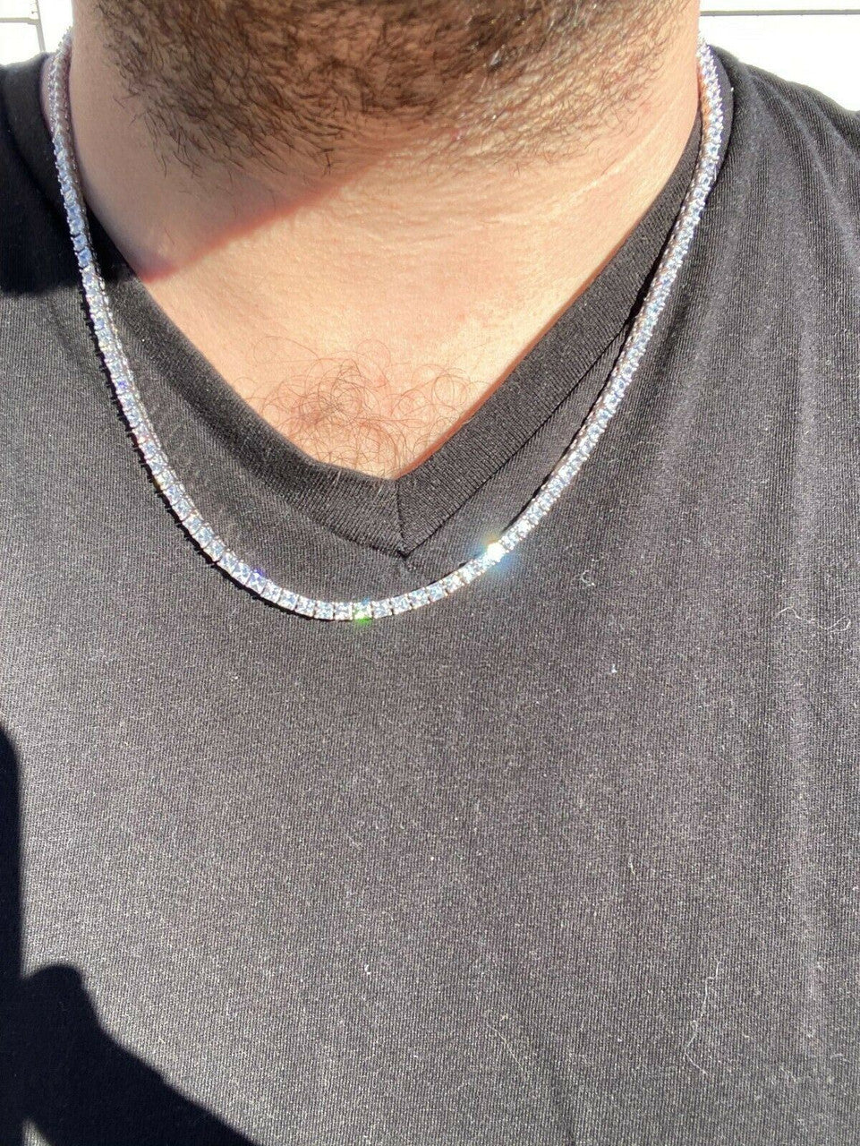 HarlemBling Solid 925 Silver Iced Square Micro Tennis Chain Baguette Necklace Mens Ladies