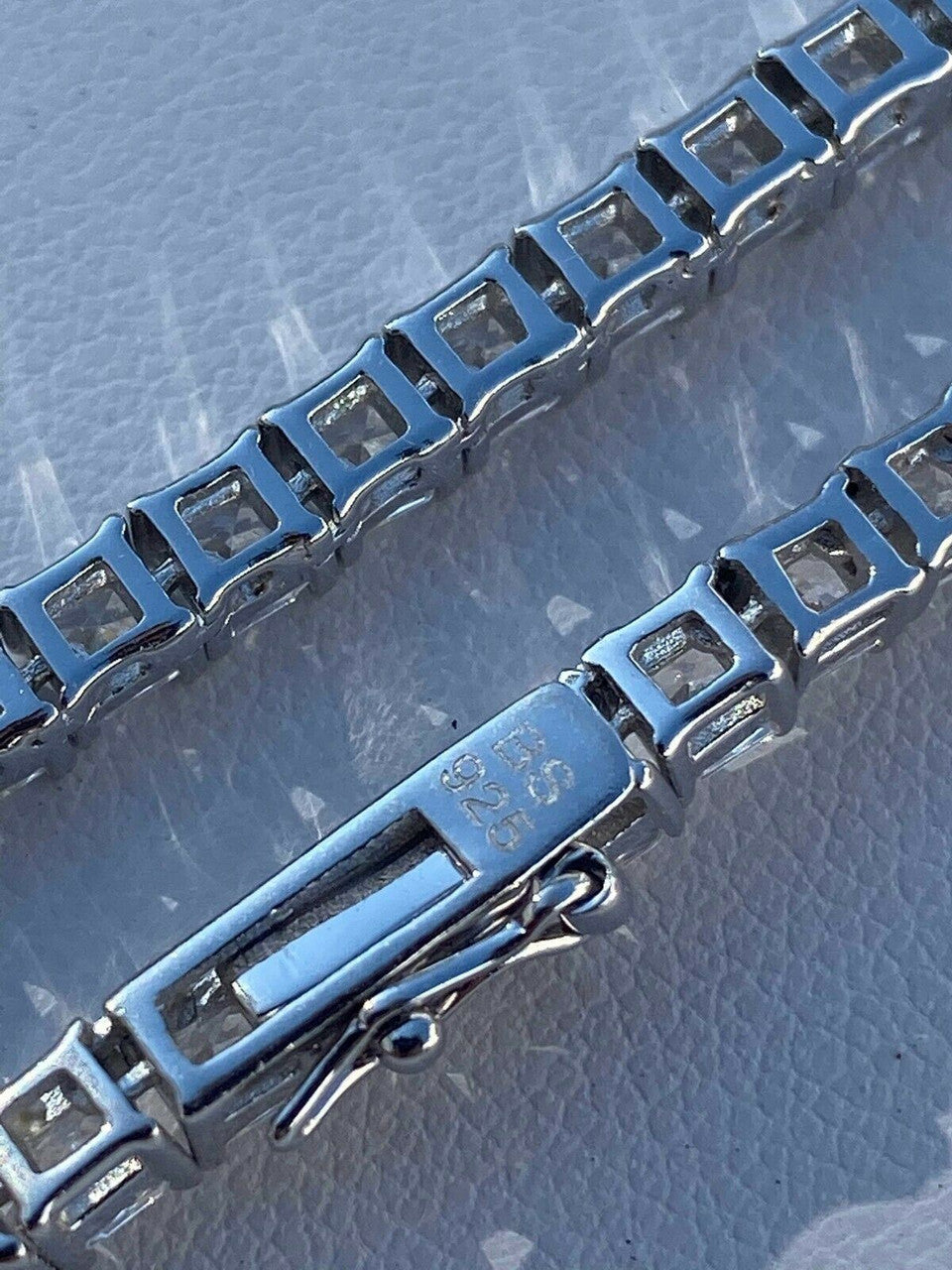 HarlemBling Solid 925 Silver Iced Square Micro Tennis Chain Baguette Necklace Mens Ladies