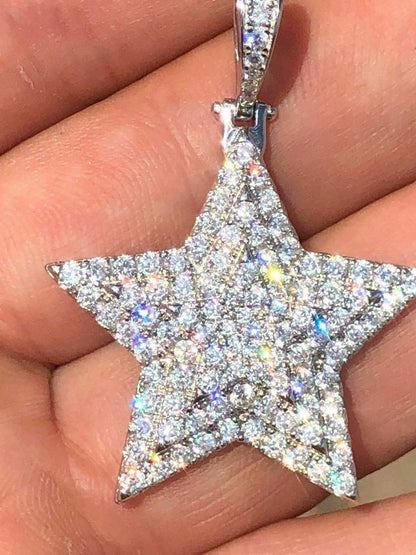 HarlemBling Solid 925 Silver ICY Hip Hop Mens Diamond Star 14k Plated SUPERSTAR Pendant