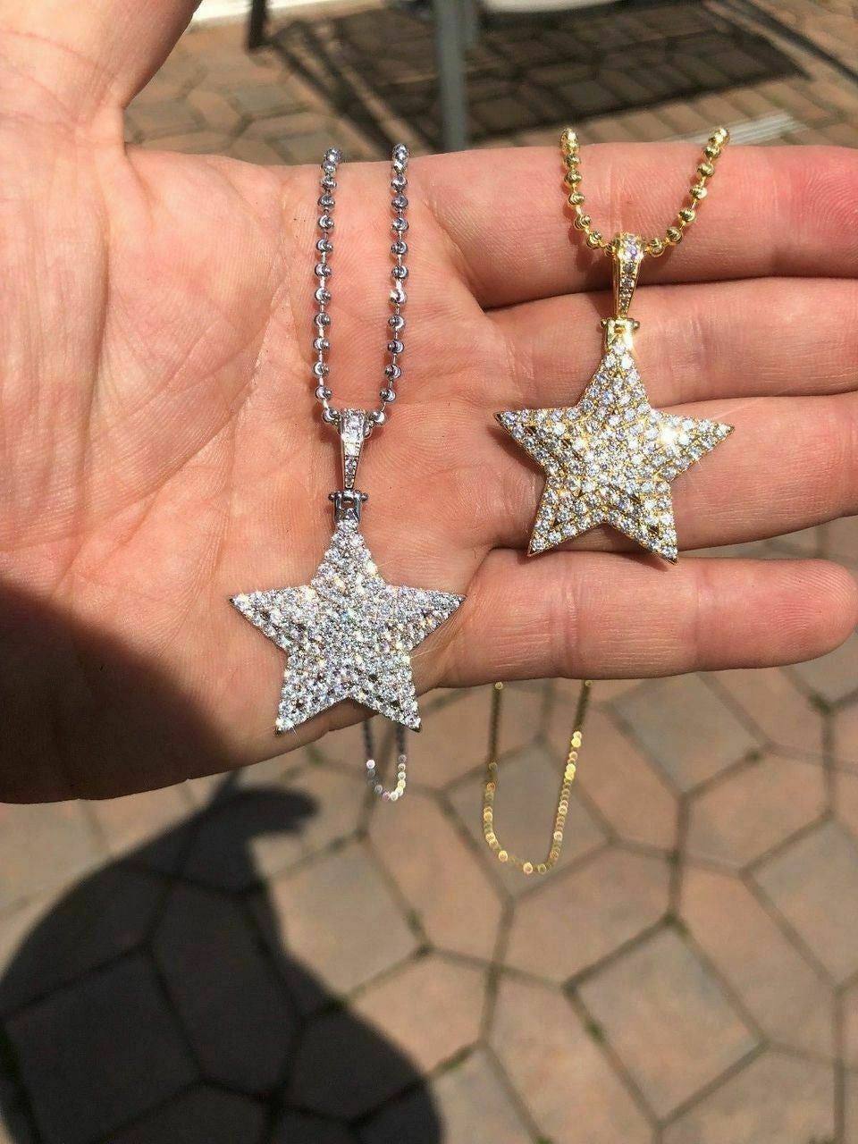 HarlemBling Solid 925 Silver ICY Hip Hop Mens Diamond Star 14k Plated SUPERSTAR Pendant