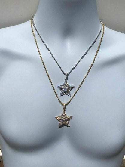 HarlemBling Solid 925 Silver ICY Hip Hop Mens Diamond Star 14k Plated SUPERSTAR Pendant