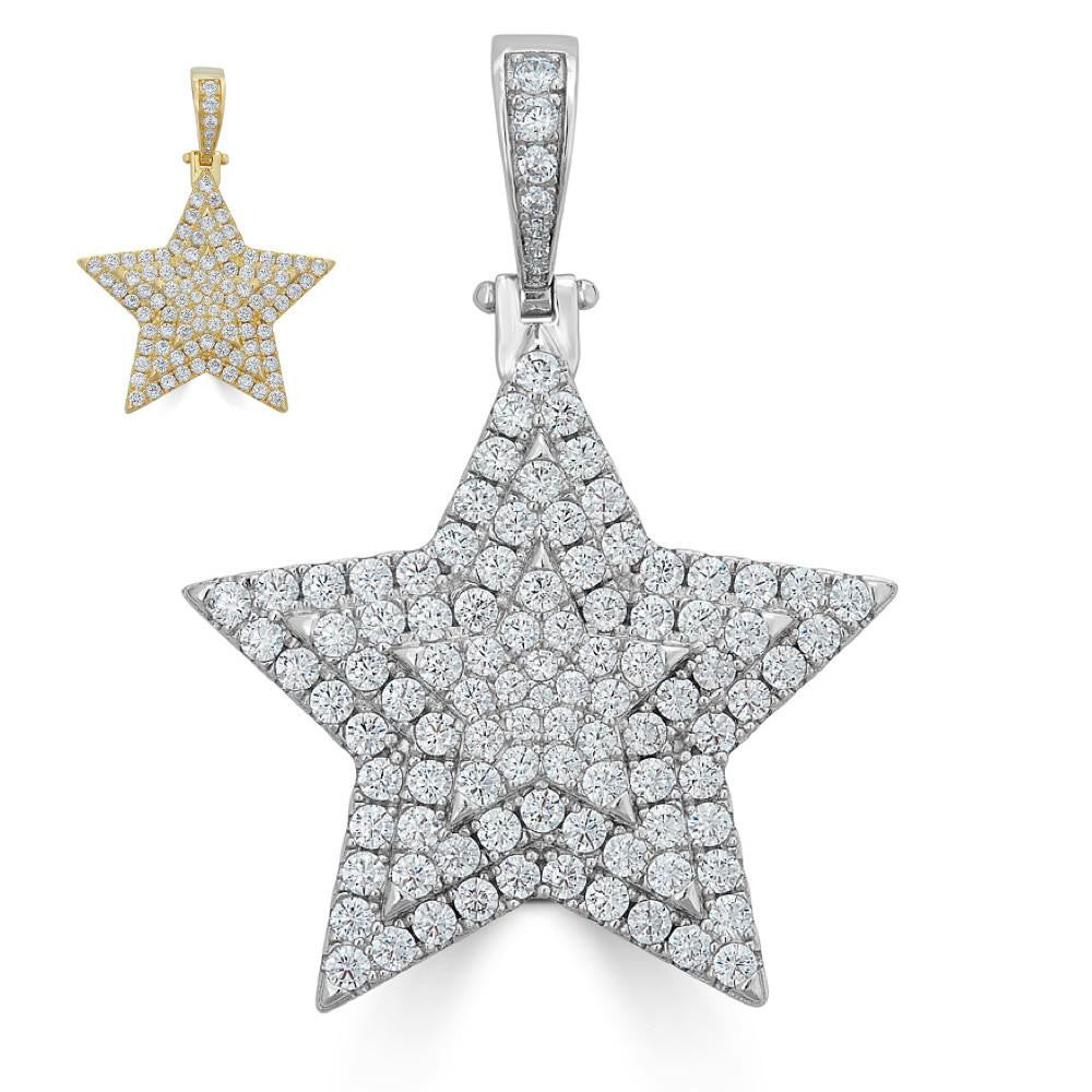 HarlemBling Solid 925 Silver ICY Hip Hop Mens Diamond Star 14k Plated SUPERSTAR Pendant