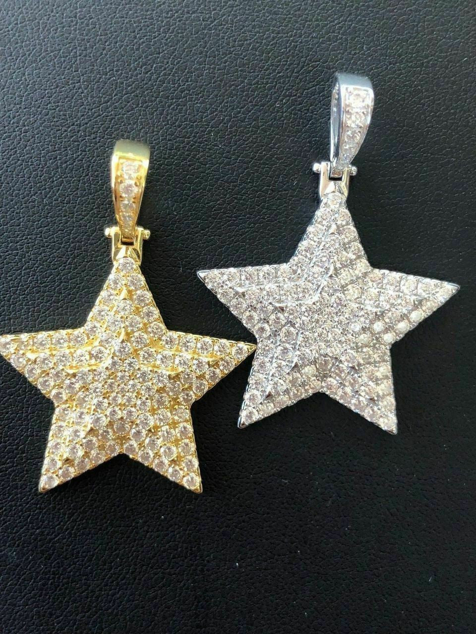 HarlemBling Solid 925 Silver ICY Hip Hop Mens Diamond Star 14k Plated SUPERSTAR Pendant