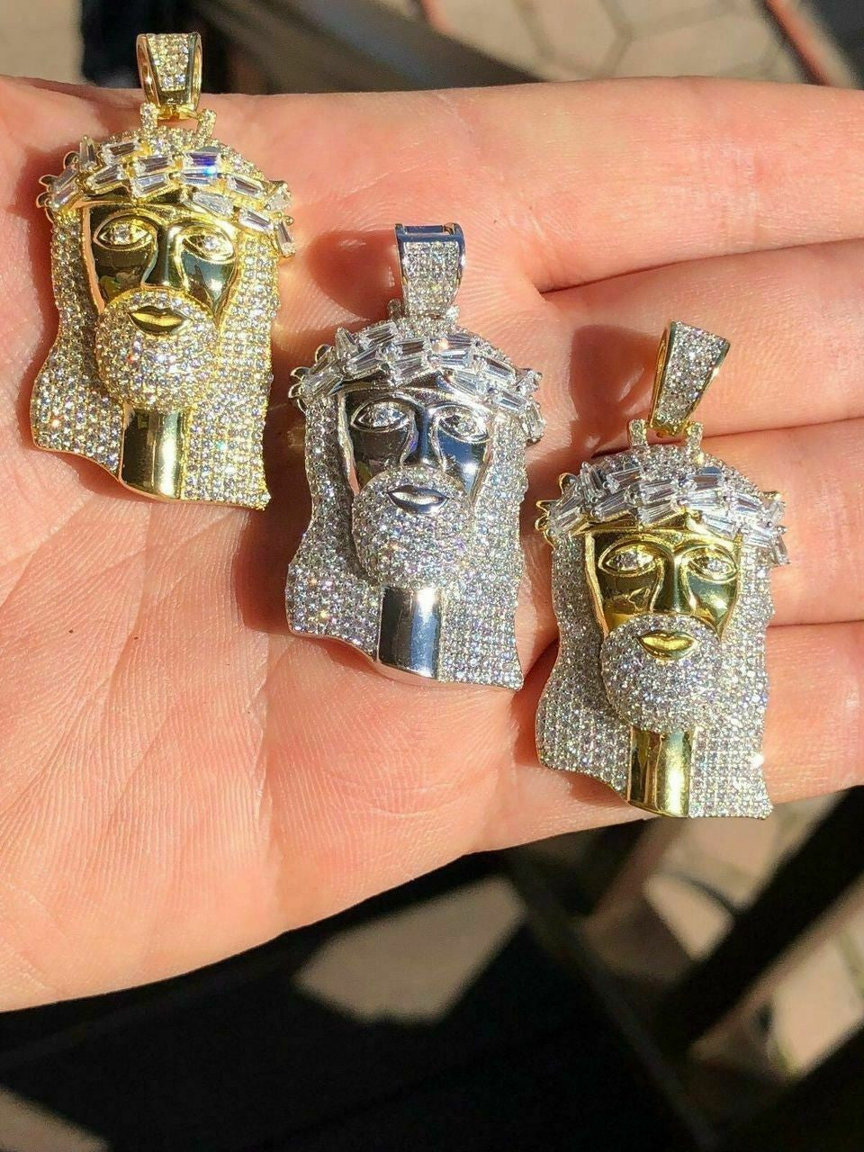 HarlemBling Solid 925 Silver Jesus Pendant ICY 2ct Diamond Baguette SUPER ICED Bust Down
