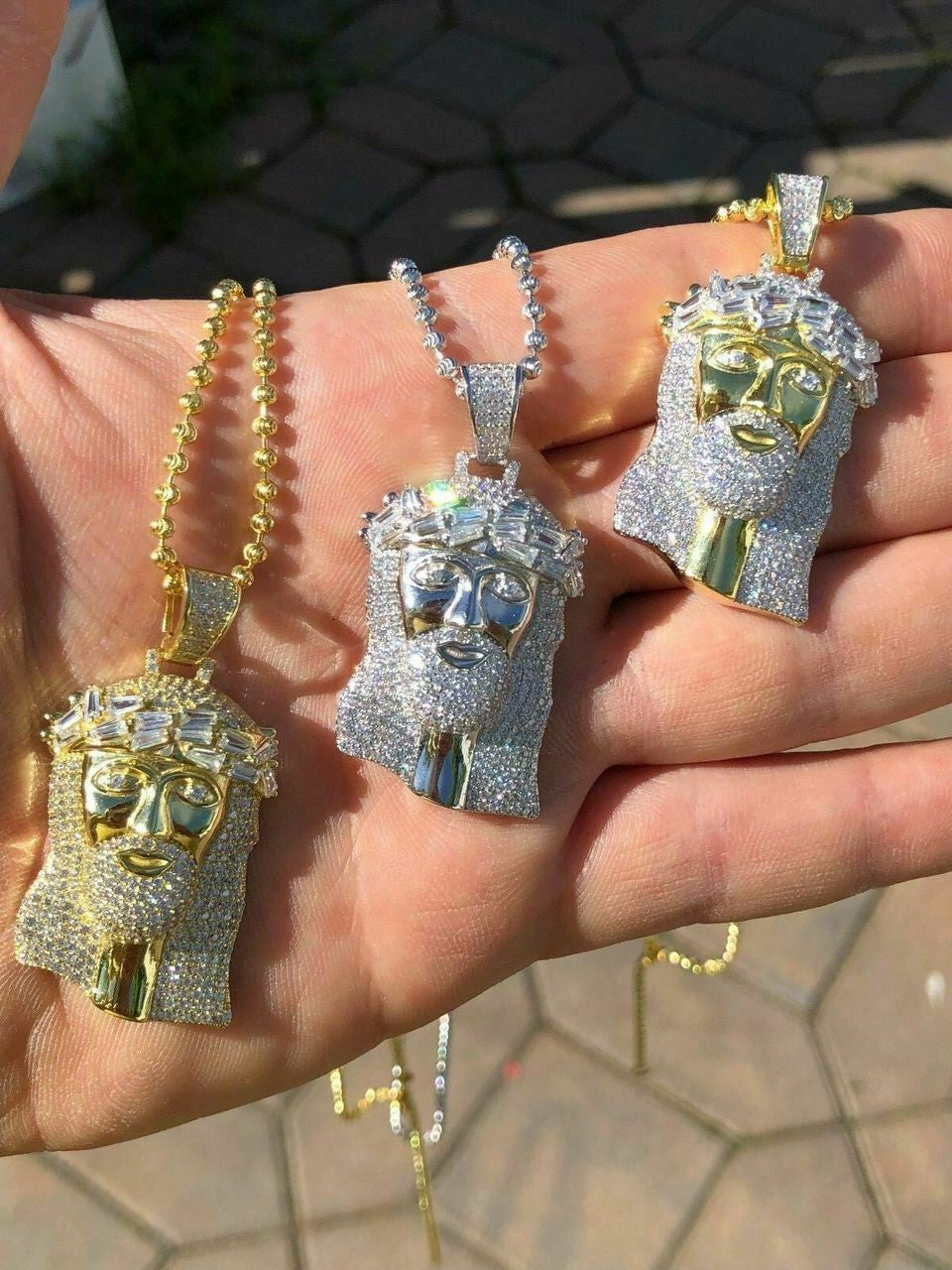 HarlemBling Solid 925 Silver Jesus Pendant ICY 2ct Diamond Baguette SUPER ICED Bust Down