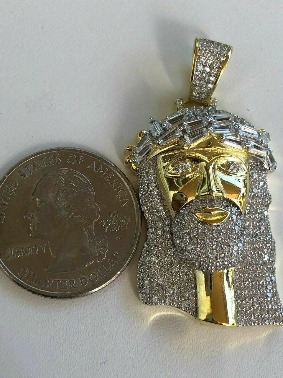 HarlemBling Solid 925 Silver Jesus Pendant ICY 2ct Diamond Baguette SUPER ICED Bust Down