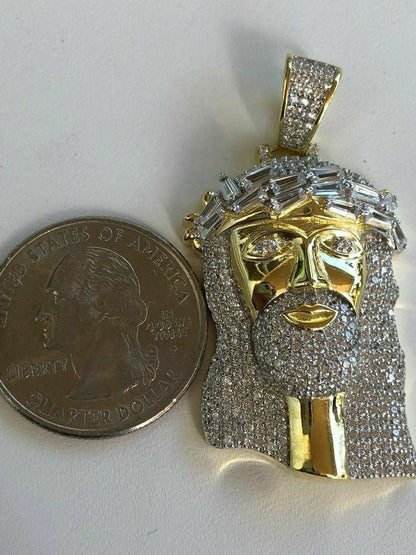 HarlemBling Solid 925 Silver Jesus Pendant ICY 2ct Diamond Baguette SUPER ICED Bust Down
