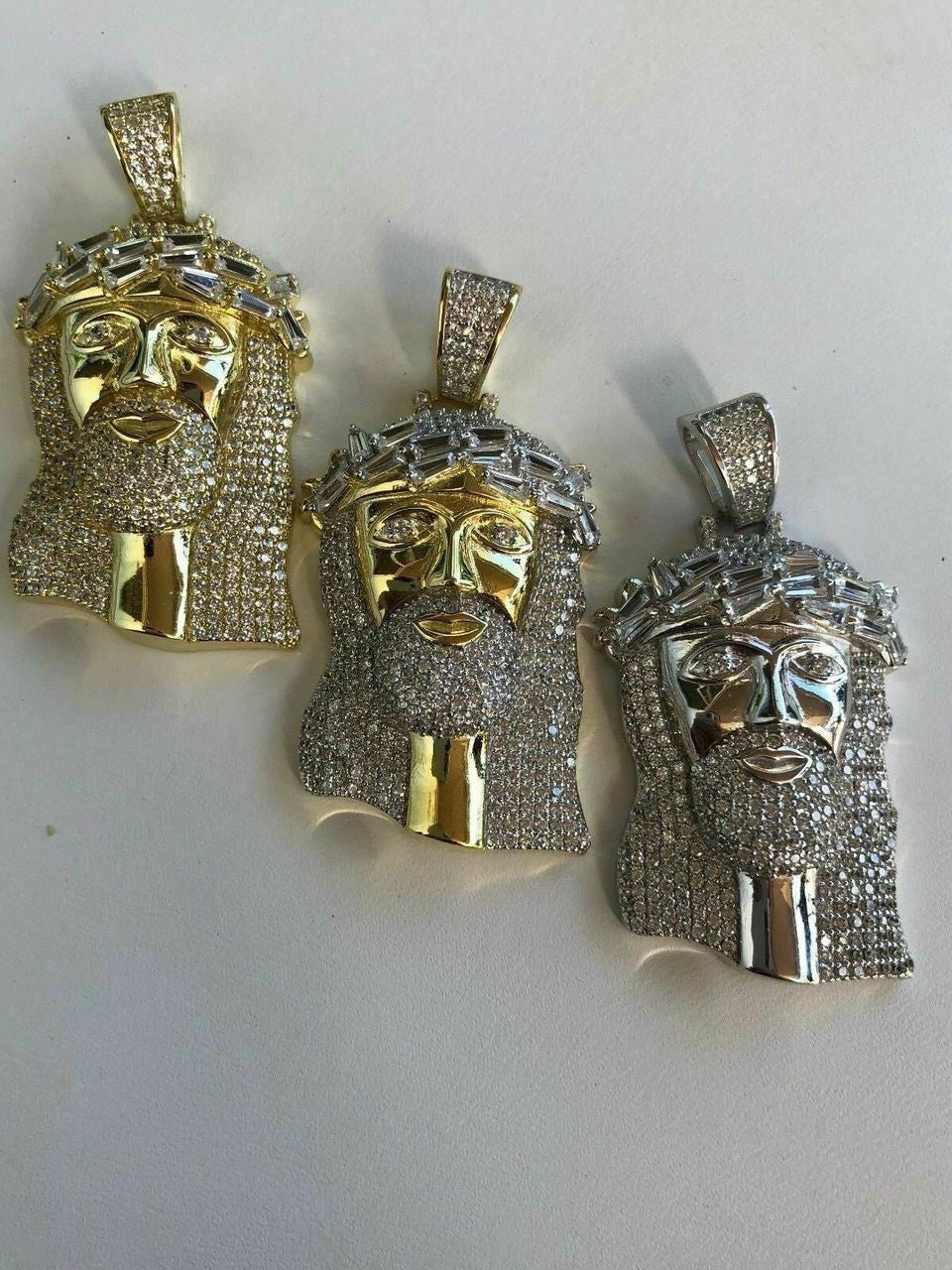 HarlemBling Solid 925 Silver Jesus Pendant ICY 2ct Diamond Baguette SUPER ICED Bust Down