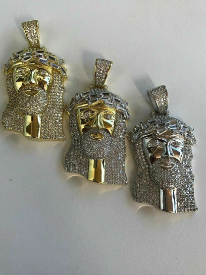 HarlemBling Solid 925 Silver Jesus Pendant ICY 2ct Diamond Baguette SUPER ICED Bust Down