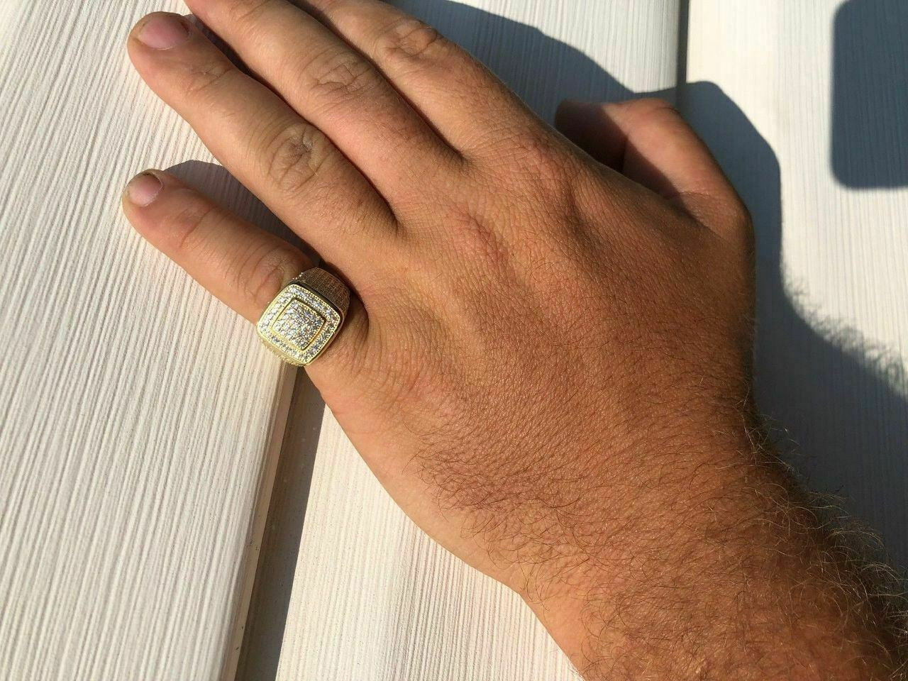 HarlemBling Solid 925 Silver Mens Diamond RING 14k Gold ICY Size 6 7 8 9 10 11 12 13 Pinky