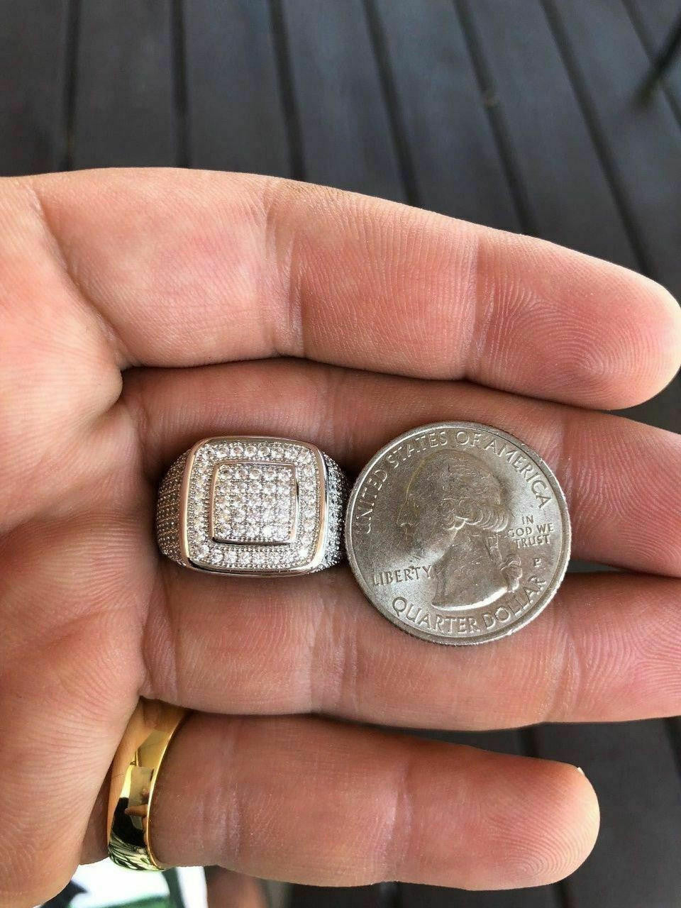 HarlemBling Solid 925 Silver Mens Diamond RING 14k Gold ICY Size 6 7 8 9 10 11 12 13 Pinky